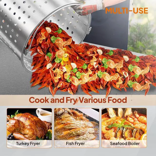 Alt view image 5 of 6 - 80QT Turkey Fryer with Aluminum Boiler Steamer Basket & 150,000BTU Propane Burner, Outdoor Gas Deep Fryer & Seafood Crawfish Boil Pot Set with High Pressure Propane Regulator and Hose