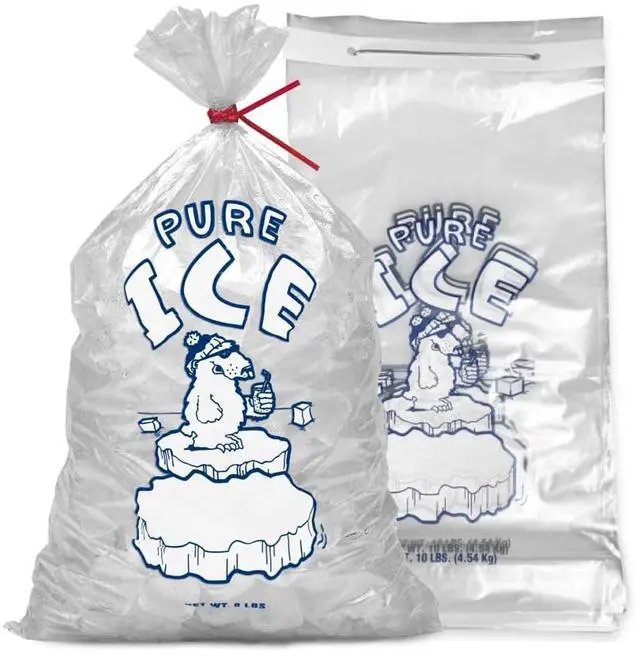Main image of Ice Bags 10 lb, 1000 Count Wicketed with Twist Ties Heavy Duty Bulk Ice Bags for Ice Machines & Commercial Use Fits Ice Bagger Machines Wicked Metal By
