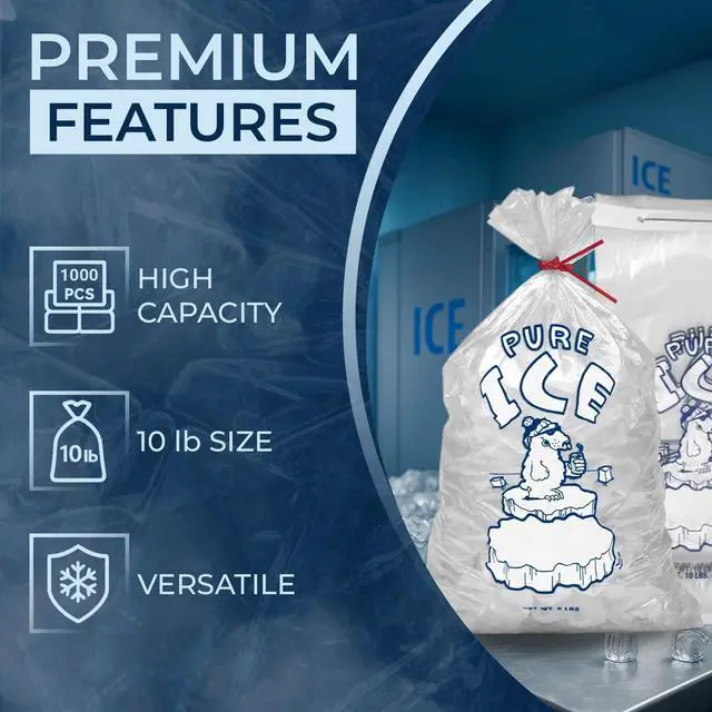 Alt view image 2 of 6 - Ice Bags 10 lb, 1000 Count Wicketed with Twist Ties Heavy Duty Bulk Ice Bags for Ice Machines & Commercial Use Fits Ice Bagger Machines Wicked Metal By