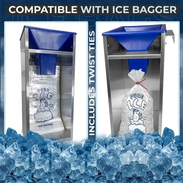 Alt view image 3 of 6 - Ice Bags 10 lb, 1000 Count Wicketed with Twist Ties Heavy Duty Bulk Ice Bags for Ice Machines & Commercial Use Fits Ice Bagger Machines Wicked Metal By