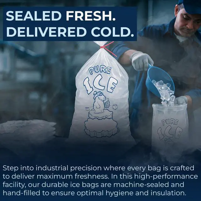 Alt view image 6 of 6 - Ice Bags 10 lb, 1000 Count Wicketed with Twist Ties Heavy Duty Bulk Ice Bags for Ice Machines & Commercial Use Fits Ice Bagger Machines Wicked Metal By