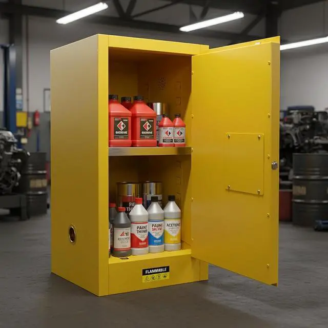 Main image of 30 Gallon OSHA Flammable Storage Cabinet | 36x23x23 Double-Wall Steel Fire Cabinet with 3-Point Lock, Leak-Proof Sump & ESD Grounding Cable for Gasoline, Chemicals