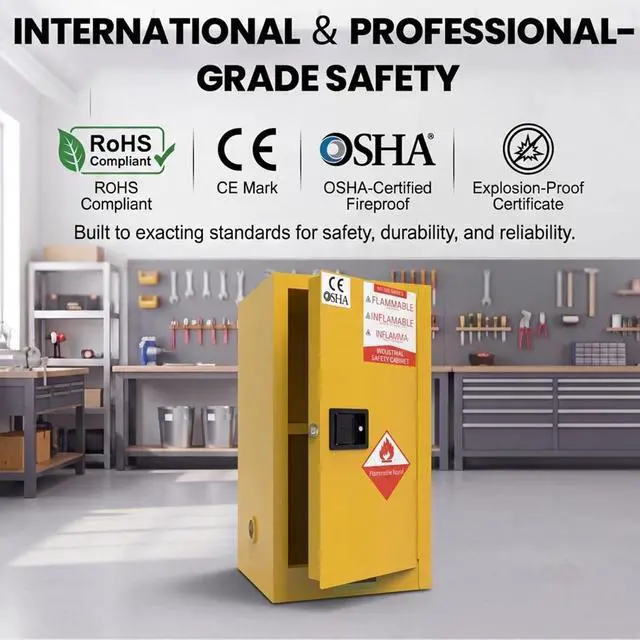 Alt view image 3 of 6 - 30 Gallon OSHA Flammable Storage Cabinet | 36x23x23 Double-Wall Steel Fire Cabinet with 3-Point Lock, Leak-Proof Sump & ESD Grounding Cable for Gasoline, Chemicals