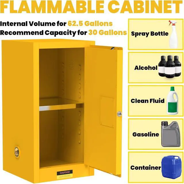Alt view image 5 of 6 - 30 Gallon OSHA Flammable Storage Cabinet | 36x23x23 Double-Wall Steel Fire Cabinet with 3-Point Lock, Leak-Proof Sump & ESD Grounding Cable for Gasoline, Chemicals