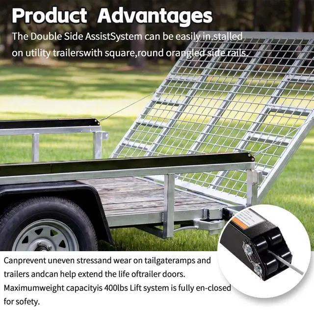 Alt view image 3 of 6 - Tailgate Utility Trailer Gate Lift Assist System, Heavy Duty 2-Sided Lift Assist for 4-6 ft Tailgates, 400 lb Capacity, Easy 30 Min Installation, Black