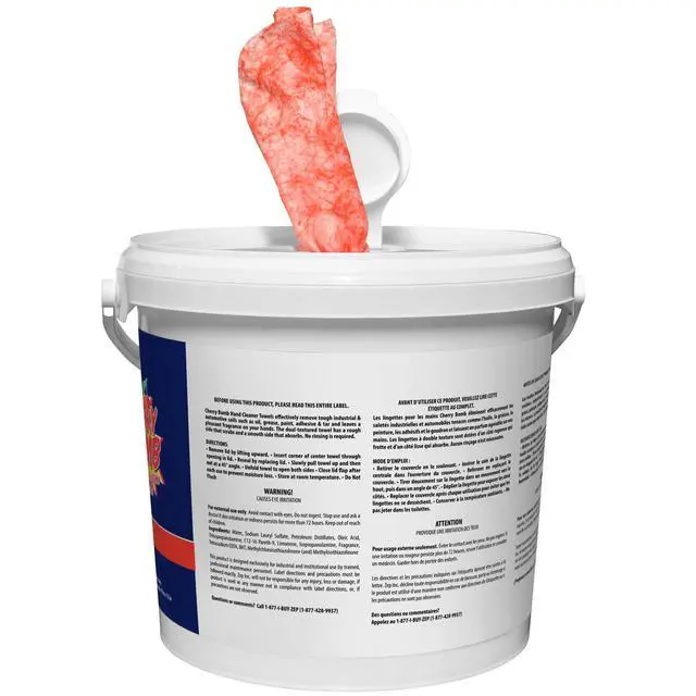 Alt view image 3 of 6 - Cherry Bomb Hand Cleaner Towels - 130 Towels Per Bucket (Case Of 4) 346601 Removes Stubborn Industrial Soils Such As Grease, Tar, Ink, Paints and More