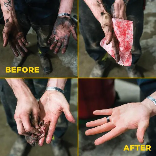 Alt view image 5 of 6 - Cherry Bomb Hand Cleaner Towels - 130 Towels Per Bucket (Case Of 4) 346601 Removes Stubborn Industrial Soils Such As Grease, Tar, Ink, Paints and More