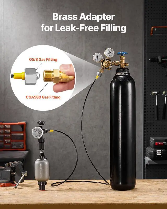 Alt view image 6 of 6 - Hydraulic Nitrogen Accumulator Charging Kit, All-in-One Nitrogen Fill Kit, Pressure Test System with 3 Gauges (1500, 4000, 6000 PSI), 6 Adapters Couplings, 1 Gas Hose, 1 Valve, 1 CGA580 Adapter