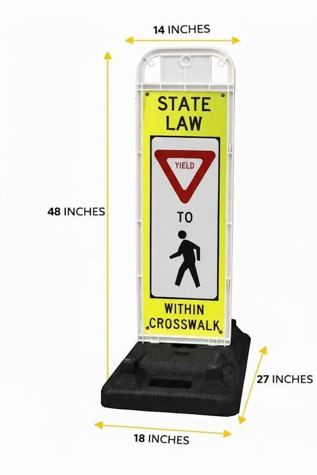 Alt view image 2 of 5 - YIELD TO PEDESTRIAN, MUTCD COMPLIANT. Crossing Sign for School Zone/Crosswalks - U-Frame & 37lb U-Base (Sign and base ship separately) (Fluorescent Yellow-Green, YIELD TO PEDESTRIAN)