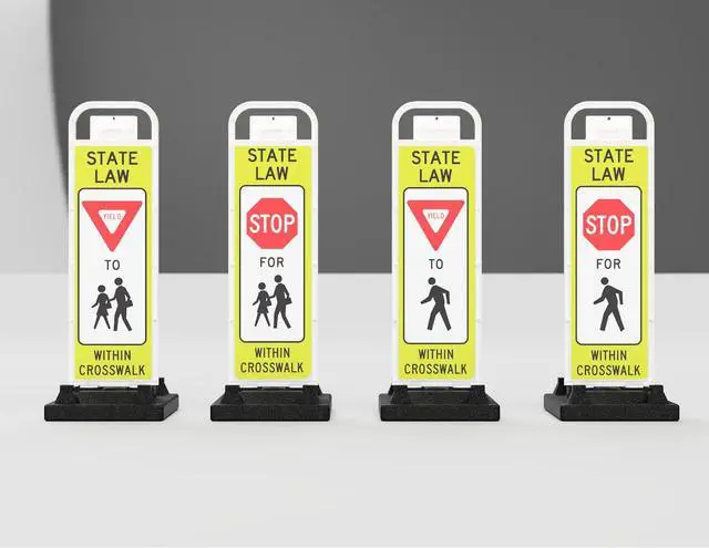 Alt view image 4 of 5 - YIELD TO PEDESTRIAN, MUTCD COMPLIANT. Crossing Sign for School Zone/Crosswalks - U-Frame & 37lb U-Base (Sign and base ship separately) (Fluorescent Yellow-Green, YIELD TO PEDESTRIAN)