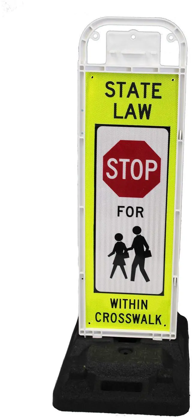 Main image of STOP FOR PEDESTRIANS, MUTCD COMPLIANT. Crossing Sign for School Zone/Crosswalks - U-Frame & 37lb U-Base (Sign and base ship separately) (Fluorescent Yellow-Green, STOP FOR PEDESTRIANS)