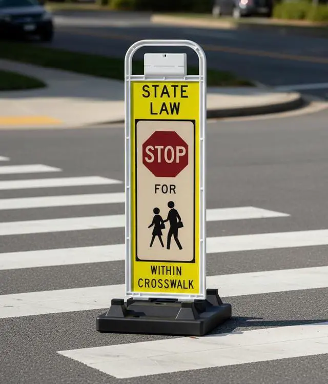 Alt view image 2 of 5 - STOP FOR PEDESTRIANS, MUTCD COMPLIANT. Crossing Sign for School Zone/Crosswalks - U-Frame & 37lb U-Base (Sign and base ship separately) (Fluorescent Yellow-Green, STOP FOR PEDESTRIANS)