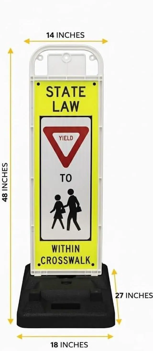 Alt view image 2 of 5 - YIELD TO PEDESTRIANS, MUTCD COMPLIANT. Crossing Sign for School Zone/Crosswalks - U-Frame & 37lb U-Base (Sign and base ship separately) (Fluorescent Yellow-Green, YIELD TO PEDESTRIANS)