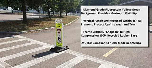 Alt view image 3 of 5 - YIELD TO PEDESTRIANS, MUTCD COMPLIANT. Crossing Sign for School Zone/Crosswalks - U-Frame & 37lb U-Base (Sign and base ship separately) (Fluorescent Yellow-Green, YIELD TO PEDESTRIANS)