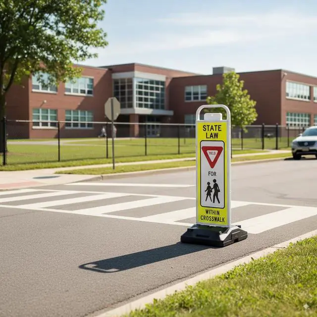 Alt view image 5 of 5 - YIELD TO PEDESTRIANS, MUTCD COMPLIANT. Crossing Sign for School Zone/Crosswalks - U-Frame & 37lb U-Base (Sign and base ship separately) (Fluorescent Yellow-Green, YIELD TO PEDESTRIANS)