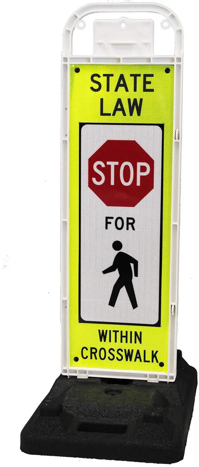 Main image of STOP FOR PEDESTRIAN, MUTCD COMPLIANT. Crossing Sign for School Zone/Crosswalks - U-Frame & 37lb U-Base (Sign and base ship separately)