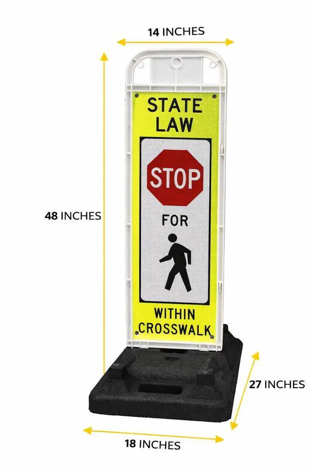Alt view image 2 of 4 - STOP FOR PEDESTRIAN, MUTCD COMPLIANT. Crossing Sign for School Zone/Crosswalks - U-Frame & 37lb U-Base (Sign and base ship separately)