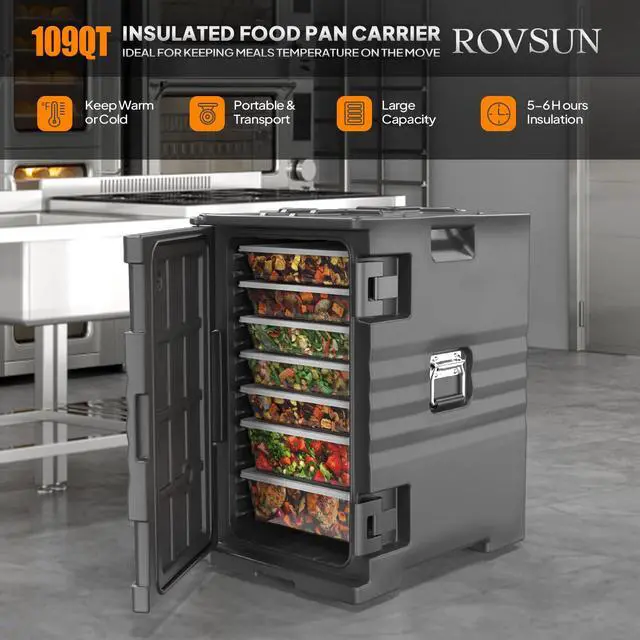 Alt view image 2 of 6 - 109 QT Insulated Food Pan Carrier, Hot Box Food Warmer w/Wheels Double Buckles and Handles, Stackable Hot Boxes for Catering Restaurant Canteen Family Party