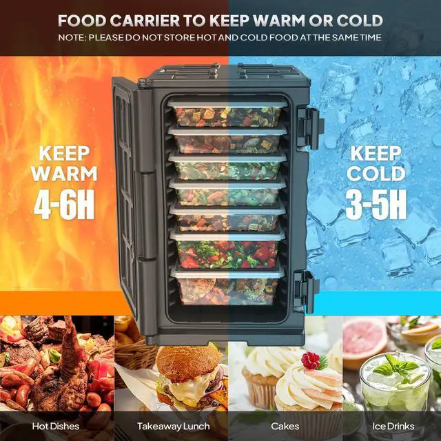 Alt view image 3 of 6 - 109 QT Insulated Food Pan Carrier, Hot Box Food Warmer w/Wheels Double Buckles and Handles, Stackable Hot Boxes for Catering Restaurant Canteen Family Party