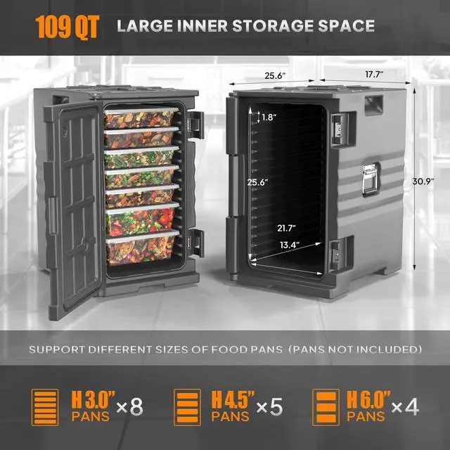 Alt view image 6 of 6 - 109 QT Insulated Food Pan Carrier, Hot Box Food Warmer w/Wheels Double Buckles and Handles, Stackable Hot Boxes for Catering Restaurant Canteen Family Party