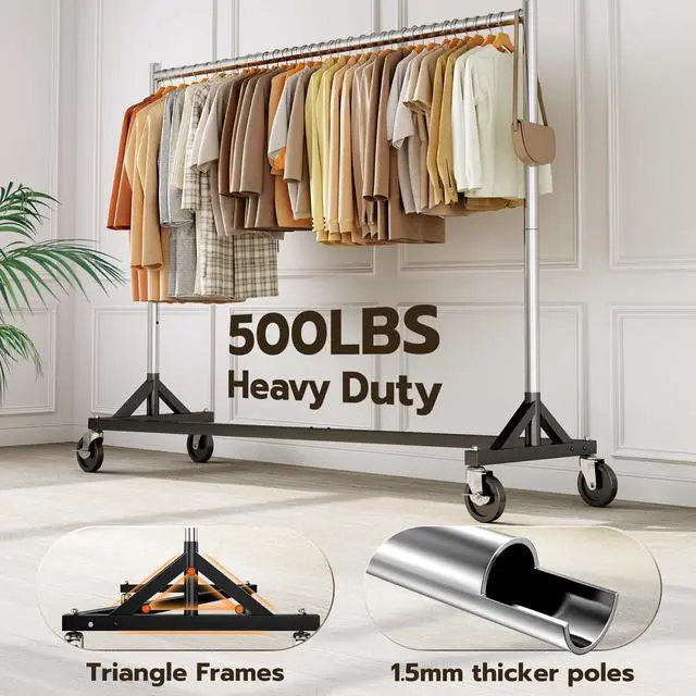 Alt view image 2 of 6 - Z Rack for Clothes Heavy Duty Clothing Rack Hold 500 LBS Commercial Garment Rack with Wheels Rolling Portable Clothes Rack for Bedroom, Laundry Room, Balcony 24" D x 63" W x 71" H, 2 Packs