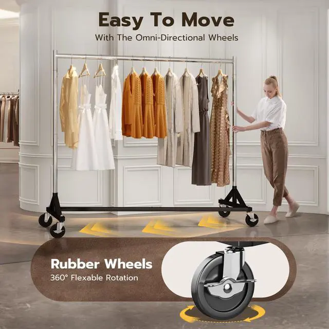Alt view image 3 of 6 - Z Rack for Clothes Heavy Duty Clothing Rack Hold 500 LBS Commercial Garment Rack with Wheels Rolling Portable Clothes Rack for Bedroom, Laundry Room, Balcony 24" D x 63" W x 71" H, 2 Packs