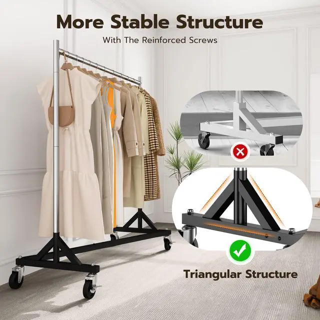 Alt view image 5 of 6 - Z Rack for Clothes Heavy Duty Clothing Rack Hold 500 LBS Commercial Garment Rack with Wheels Rolling Portable Clothes Rack for Bedroom, Laundry Room, Balcony 24" D x 63" W x 71" H, 2 Packs