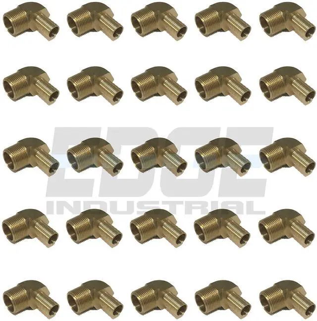 Main image of 5/8" Hose ID to 3/4" Male NPT MNPT 90 Degree Elbow Brass Fitting Fuel/AIR/Water/Oil/Gas/WOG (Qty 25)