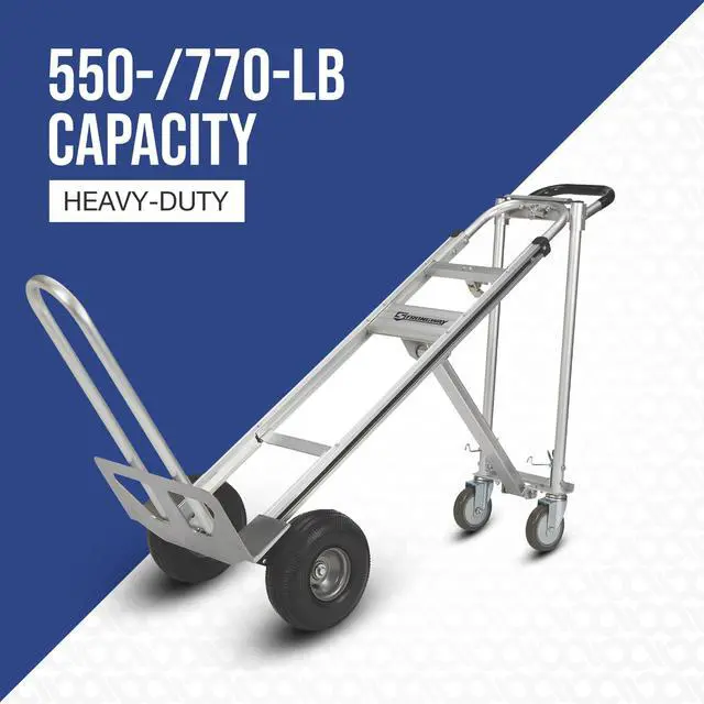 Alt view image 2 of 6 - 3-in-1 Aluminum Hand Truck and Platform Cart, 550 Lb Upright and 770 Lb Platform Capacity, 10 in. Pneumatic Wheels, Plate Extender, 18 in. x 7.5 in. Toe Plate, 18.11 in. x 20.08 in. x 52.56