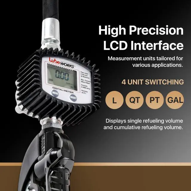 Alt view image 2 of 6 - Oil Control Valve Digital Meter Dispensing Nozzle 10GPM/35LPM Heavy Duty Air Operated Pneumatic 1/2" inch NPT Inlet Pressure Range 7-725 Psi 5-50 Bar with Flexible Spout (Not for Gasoline)