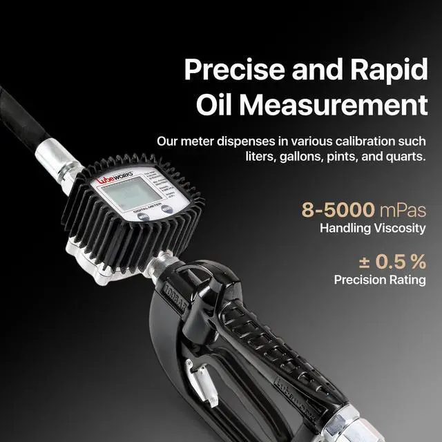 Alt view image 3 of 6 - Oil Control Valve Digital Meter Dispensing Nozzle 10GPM/35LPM Heavy Duty Air Operated Pneumatic 1/2" inch NPT Inlet Pressure Range 7-725 Psi 5-50 Bar with Flexible Spout (Not for Gasoline)