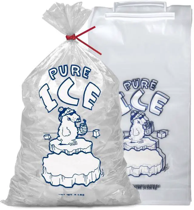 Main image of Ice Bags 10 lb, 1000 Count Wicketed with Twist Ties Bulk Ice Bags for Ice Machines & Commercial Use Fits Ice Bagger Machines Plastic Wicket By
