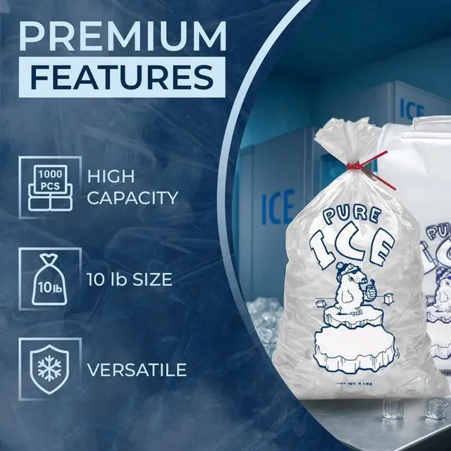 Alt view image 2 of 6 - Ice Bags 10 lb, 1000 Count Wicketed with Twist Ties Bulk Ice Bags for Ice Machines & Commercial Use Fits Ice Bagger Machines Plastic Wicket By