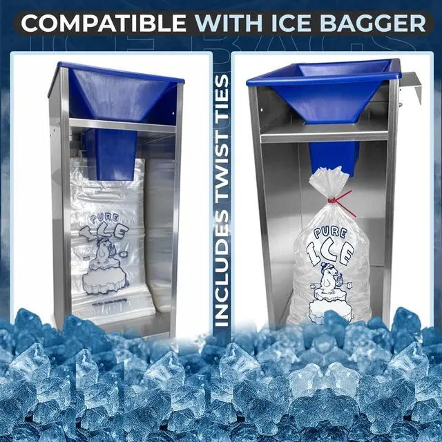 Alt view image 5 of 6 - Ice Bags 10 lb, 1000 Count Wicketed with Twist Ties Bulk Ice Bags for Ice Machines & Commercial Use Fits Ice Bagger Machines Plastic Wicket By