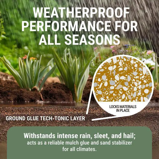 Alt view image 4 of 6 - Ground Glue Tech-Tonic Landscape Adhesive, 5 Gallon Tote, for Rock, Mulch, and Sand, Weatherproof Long-Lasting Stabilizer for Trails & Slopes, Pet-Safe Binder for Pea Gravel, Bark & Flower Beds