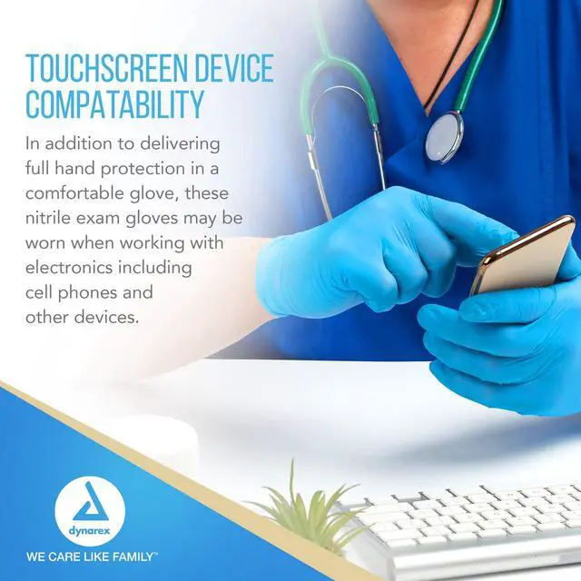 Alt view image 4 of 6 - Safe-Touch Disposable Nitrile Exam Gloves, Powder-Free, Latex-Free, Touchscreen Friendly, Blue, Small, 1 Case - 10 Boxes of 100 Safe-Touch Disposable Nitrile Exam Gloves