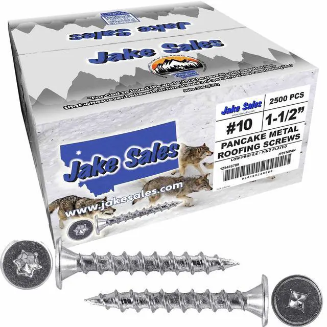 Main image of 10 x 1-1/2" Low Profile Pancake Head Roofing Screws - Wood to Metal - for Standing Seam Roofs - Zinc Plated - 20 X 250 Bags - 5,000 Screws