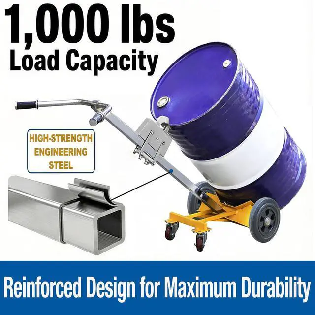 Alt view image 3 of 6 - Drum Truck, 55 Gallon Drum Dolly, Upgraded Heavy-Duty Bucket Dolly Reinforced and Enhanced Design for Improved Durability and Stability, 1,000 lb. Load Capacity