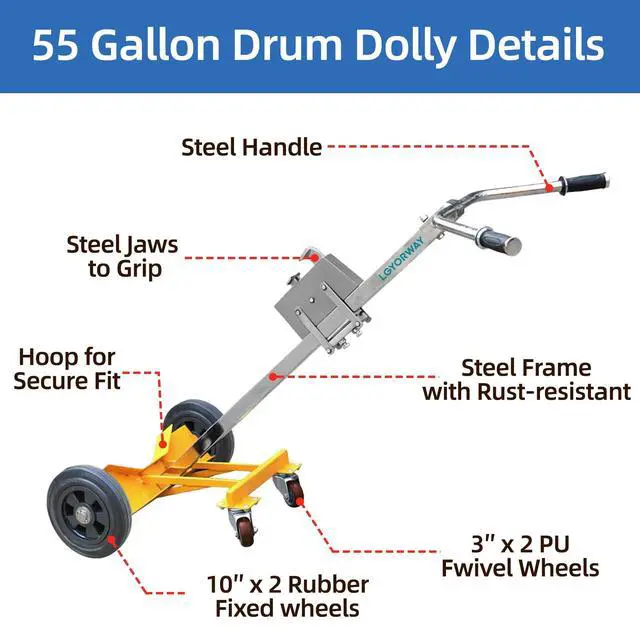 Alt view image 6 of 6 - Drum Truck, 55 Gallon Drum Dolly, Upgraded Heavy-Duty Bucket Dolly Reinforced and Enhanced Design for Improved Durability and Stability, 1,000 lb. Load Capacity