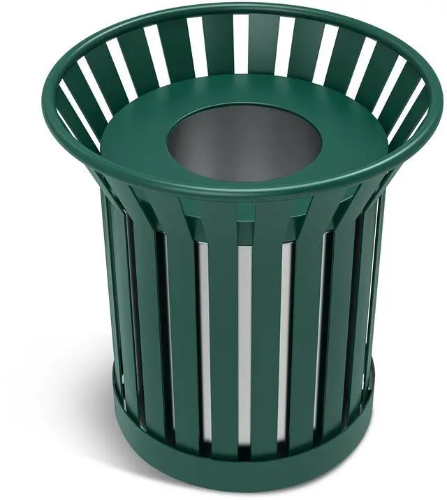Main image of 27.6IN Round Large Outdoor Trash Can, Heavy Duty Metal Slatted Garbage Can Outdoor, All Weather Resistant Commercial Garbage Cans, Waste Receptacle in Park, School, Beach, Patio, Green