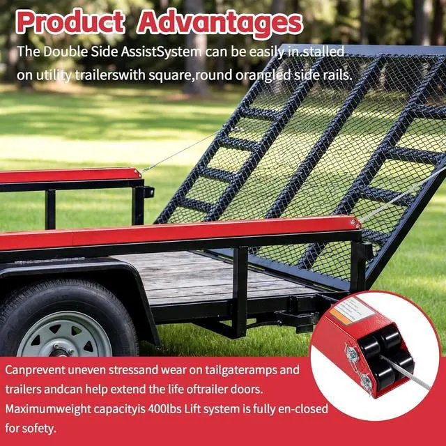 Alt view image 3 of 6 - Tailgate Utility Trailer Gate Lift Assist System, Heavy Duty 2-Sided Lift Assist for 4-6 ft Tailgates, 400 lb Capacity, Easy 30 Min Installation, Red