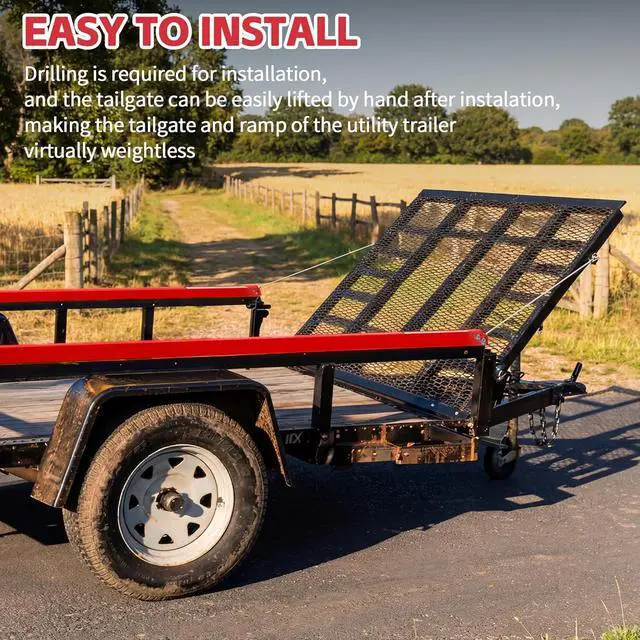 Alt view image 6 of 6 - Tailgate Utility Trailer Gate Lift Assist System, Heavy Duty 2-Sided Lift Assist for 4-6 ft Tailgates, 400 lb Capacity, Easy 30 Min Installation, Red