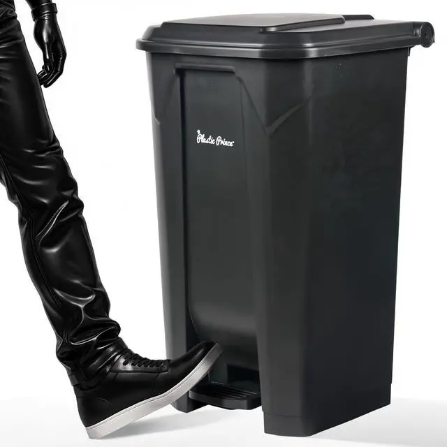 Main image of 27 Gallon Step-On Trash Can/Container, Black Plastic Dustbin with Lid and Foot Pedal, Hands-Free Disposal