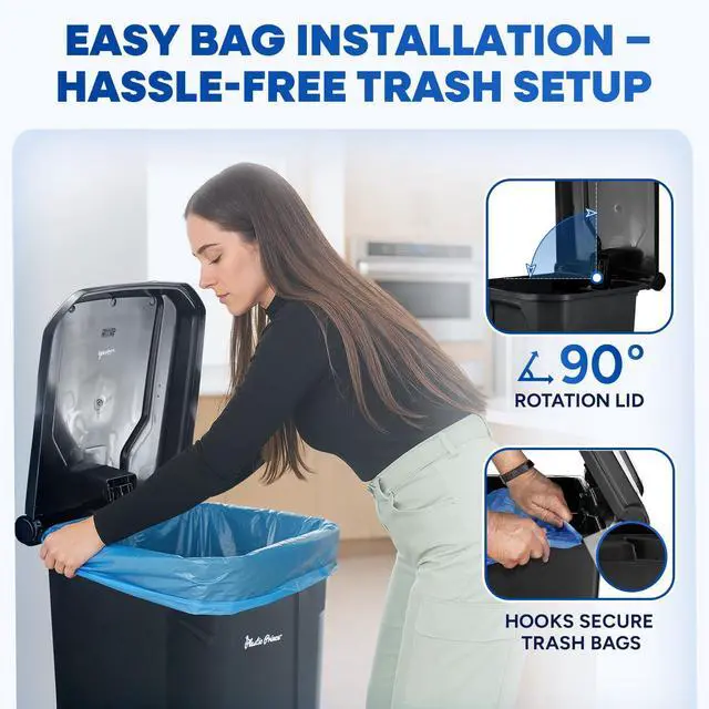 Alt view image 2 of 6 - 27 Gallon Step-On Trash Can/Container, Black Plastic Dustbin with Lid and Foot Pedal, Hands-Free Disposal