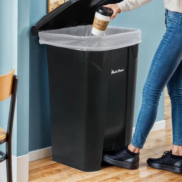 Alt view image 3 of 6 - 27 Gallon Step-On Trash Can/Container, Black Plastic Dustbin with Lid and Foot Pedal, Hands-Free Disposal