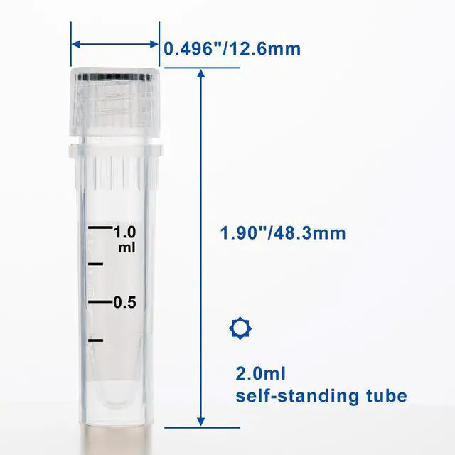 Alt view image 3 of 6 - 1.5ml Cryovials, Sterilisation Tubes, Lab Vials with Caps, Cryovial for Low Temperature Storage from -86°C to 121°C, Case of 2000