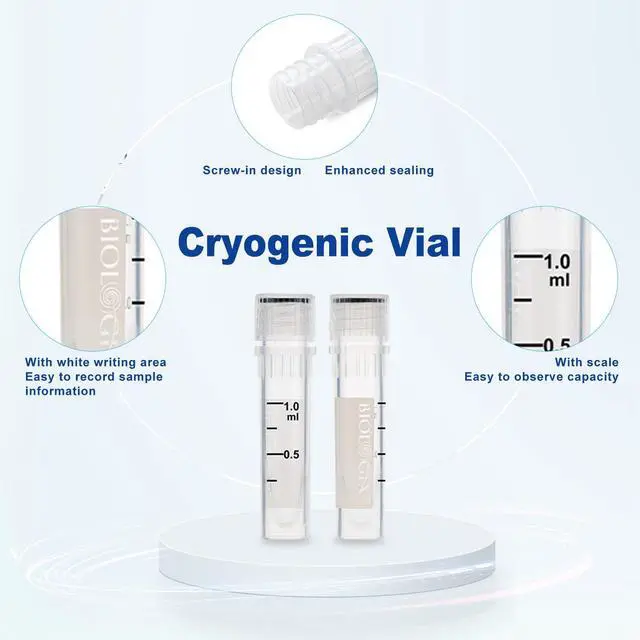 Alt view image 6 of 6 - 1.5ml Cryovials, Sterilisation Tubes, Lab Vials with Caps, Cryovial for Low Temperature Storage from -86°C to 121°C, Case of 2000