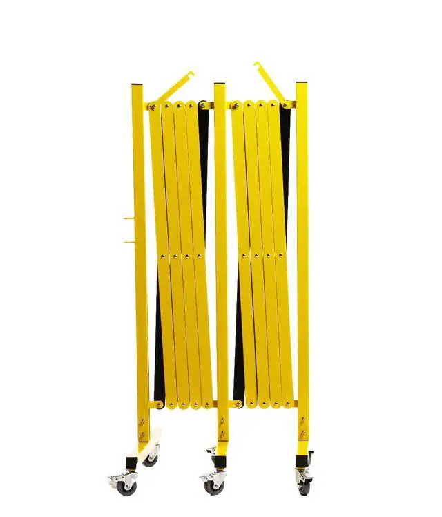 Alt view image 4 of 6 - Trafford Industrial Expandable Metal Barricade, 16 Feet, Red and White, Mobile Safety Barrier Gate, Retractable Traffic Fence