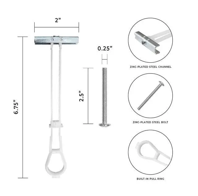 Alt view image 3 of 6 - 400-Pack 1/4"-20 Heavy Duty Quick Toggle Anchors with Bolts Bulk Set | for Drywall, Metal Studs, and Concrete Block | Holds 260+ Lbs. | 400 Toggles + 400 Bolts