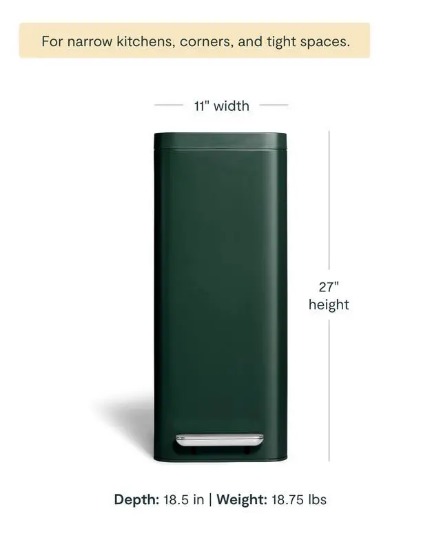 Alt view image 2 of 6 - 45L Slim Step Trash Can - 13 Gallon Stainless Steel Trash Can with Quiet Close Lid and Fingerprint-Resistant Finish - Emerald